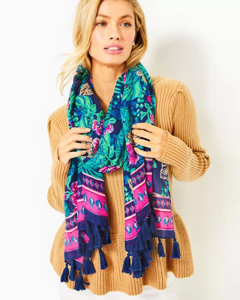 Scarves & Wraps^Lilly Pulitzer Resort Scarf Low Tide Navy Life Of The Party Engineered Resort Scar