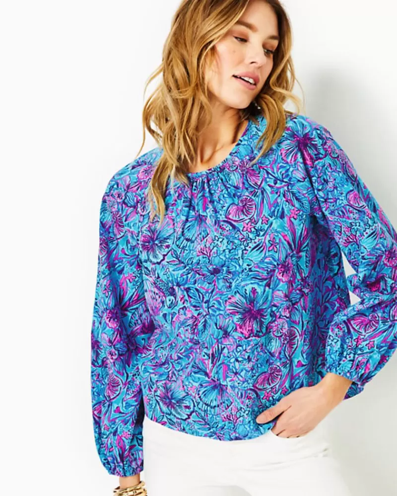 Tops^Lilly Pulitzer Rilynn Long Sleeve Cotton Top Breakwater Blue Shells N Bells