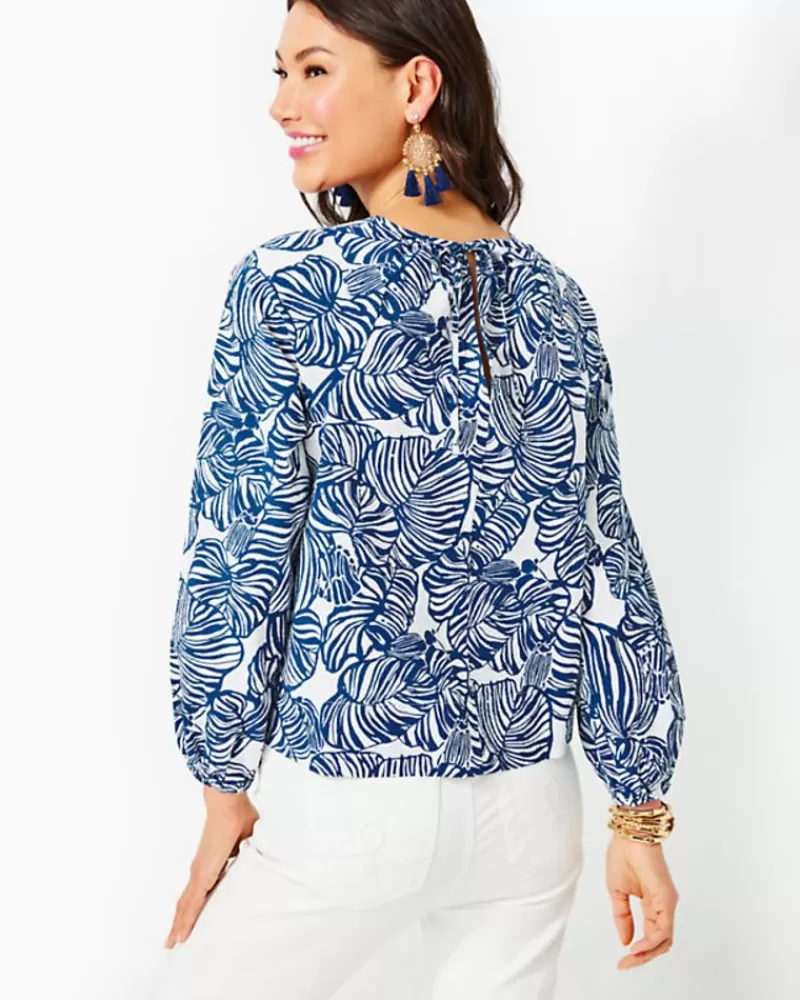 Tops^Lilly Pulitzer Rilynn Long Sleeve Cotton Top Aegean Navy Beach Path