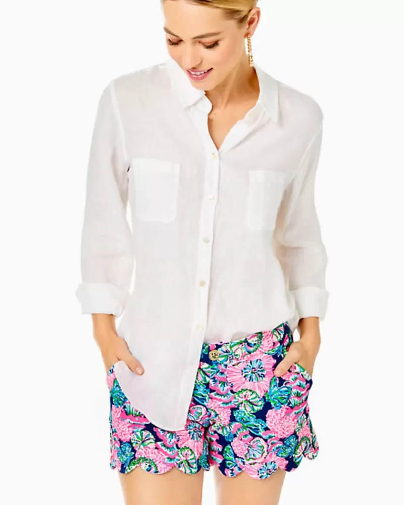 Tops^Lilly Pulitzer Sea View Linen Button Down Top Resort White