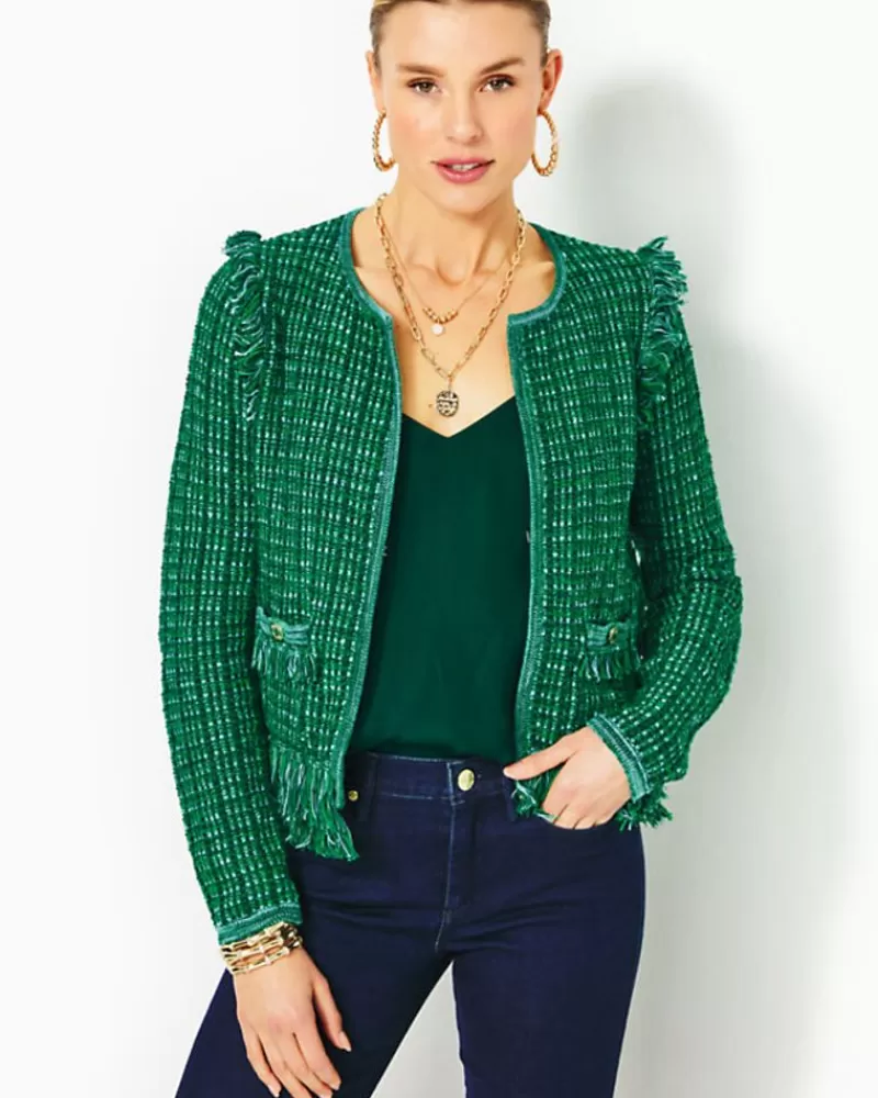 Sweaters & Cardigans^Lilly Pulitzer Simora Fringe Cardigan Evergreen Exotic Tweed