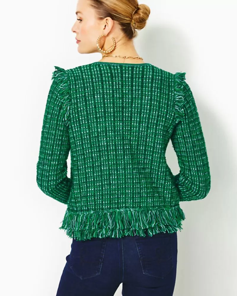 Sweaters & Cardigans^Lilly Pulitzer Simora Fringe Cardigan Evergreen Exotic Tweed