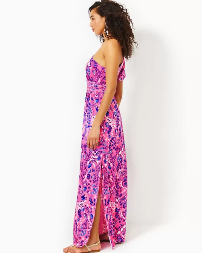 Dresses^Lilly Pulitzer Solana One-Shoulder Maxi Dress Havana Pink Turtle Tidepool Engineered Knit Dress