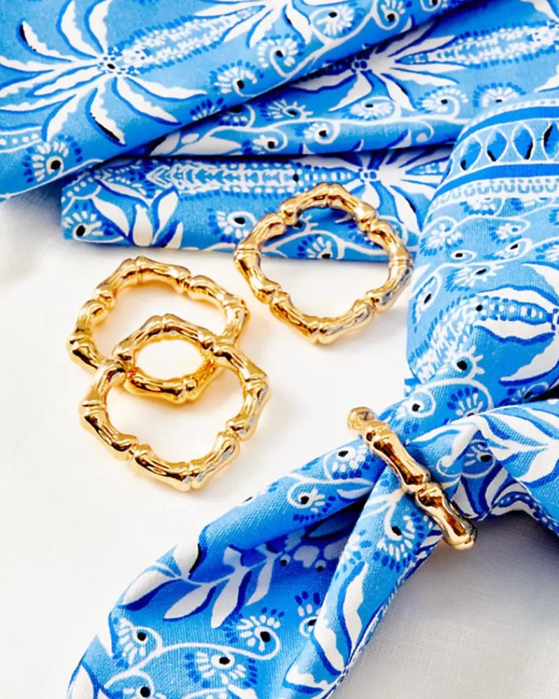 Tabletop^Lilly Pulitzer Square Bamboo Napkin Rings Gold Metal