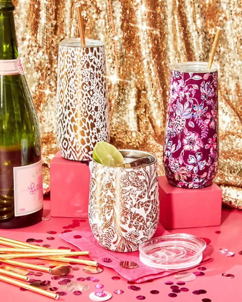 Tabletop^Lilly Pulitzer Stainless Steel Champagne Flute Gold Metallic Pattern Play