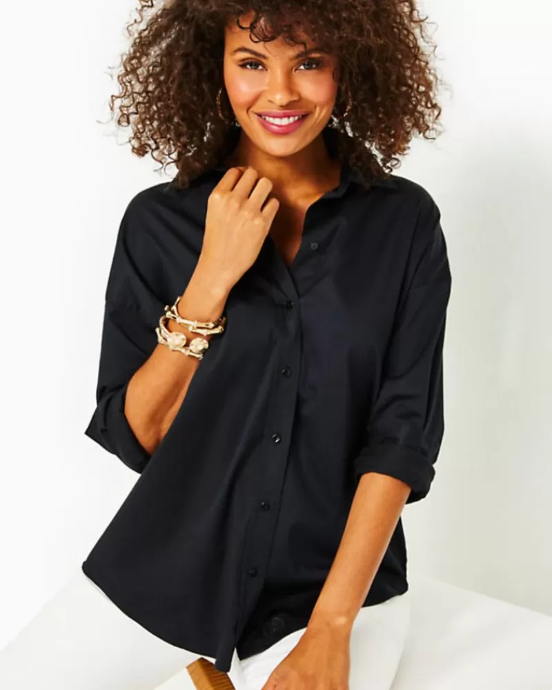 Tops^Lilly Pulitzer Stevey Relaxed Button Down Stretch Shirt Onyx