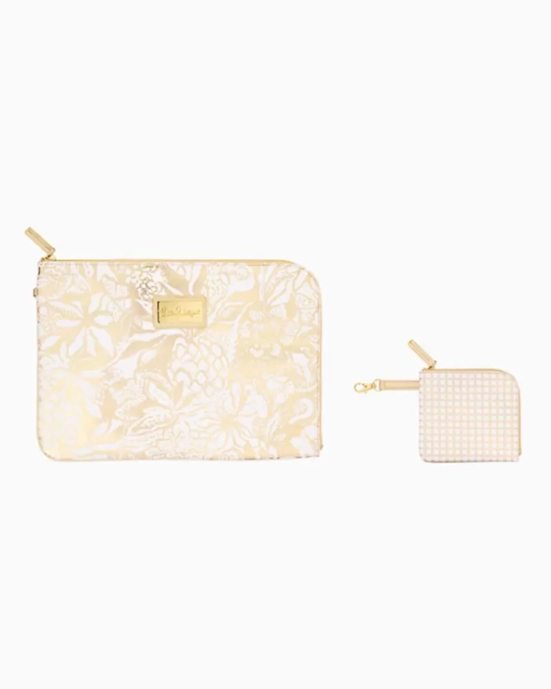 Phone & Tech^Lilly Pulitzer Tech Pouch Set Gold Metallic Safari Sangria