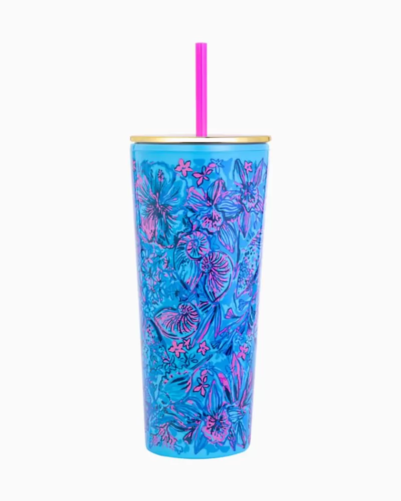 Tabletop^Lilly Pulitzer Tumbler With Straw Breakwater Blue Shells N Bells