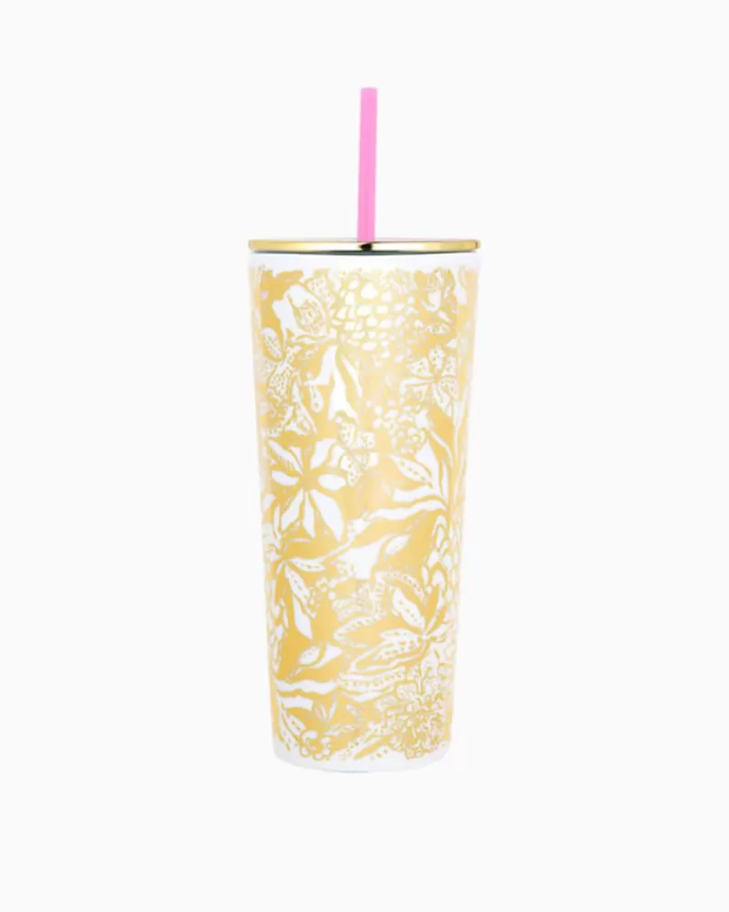 Tabletop^Lilly Pulitzer Tumbler With Straw Gold Metallic Safari Sangria