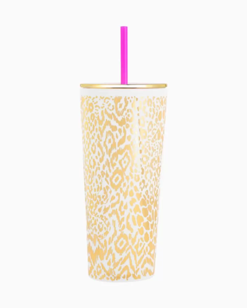 Tabletop^Lilly Pulitzer Tumbler With Straw Gold Metallic Pattern Play