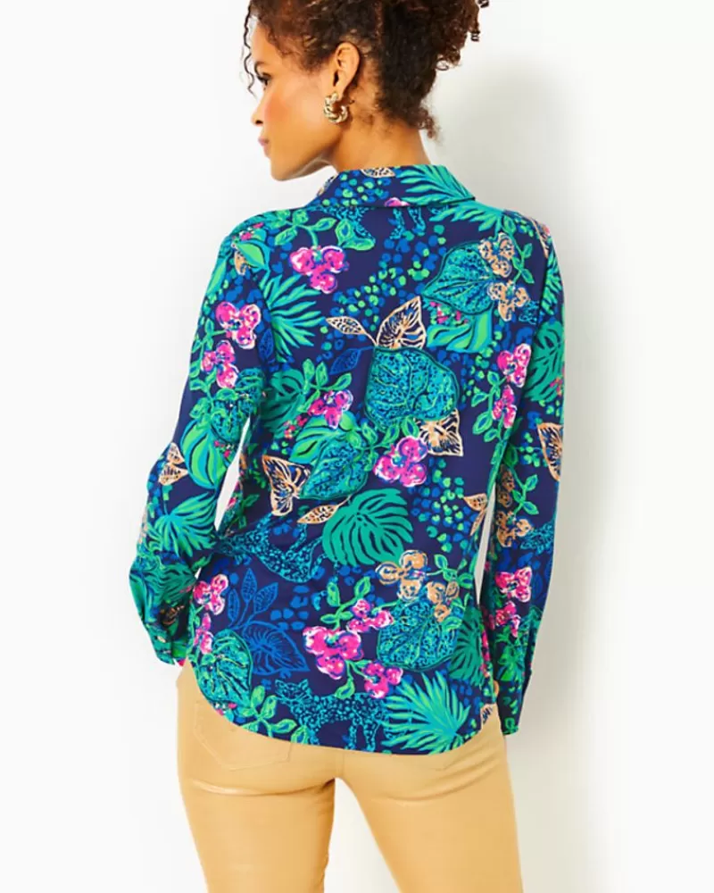 Tops^Lilly Pulitzer Upf 50+ Chillylilly Marlena Button Down Top Low Tide Navy Life Of The Party