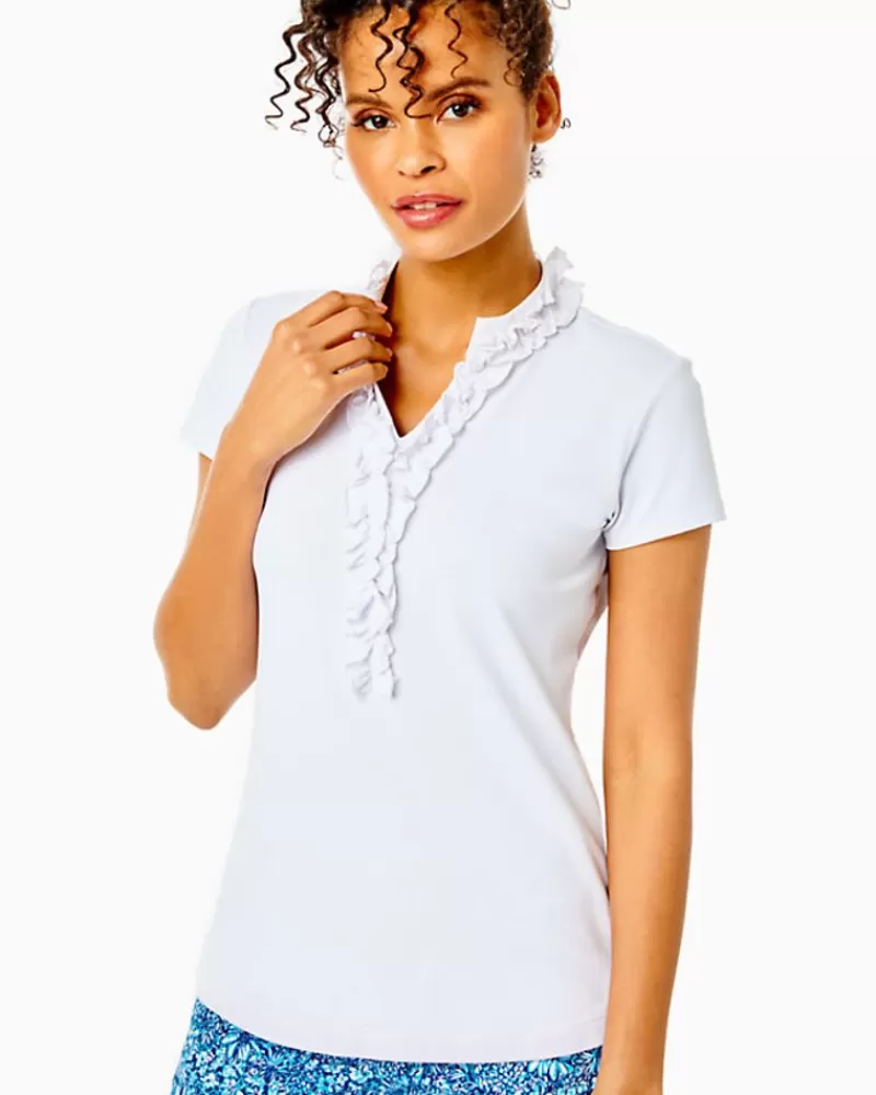 Activewear^Lilly Pulitzer Upf 50+ Luxletic Frida Ruffle Polo Top Resort White