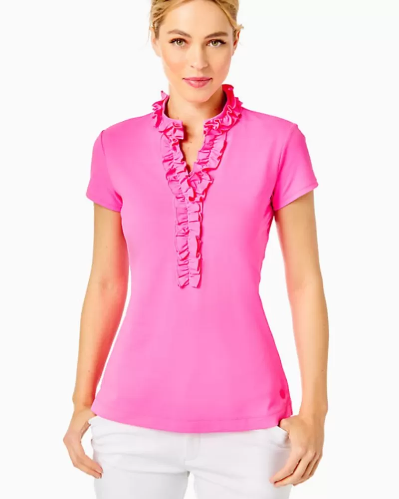 Activewear^Lilly Pulitzer Upf 50+ Luxletic Frida Ruffle Polo Top Pink Isle