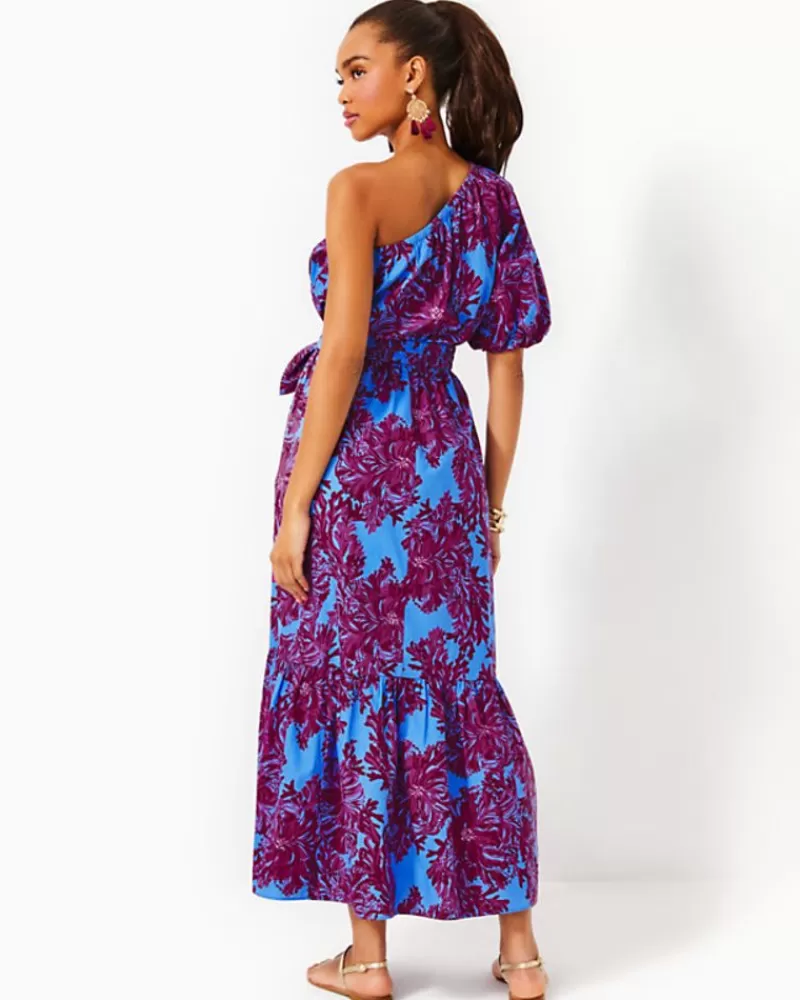 Dresses^Lilly Pulitzer Zelalynn One-Shoulder Cotton Maxi Dress Abaco Blue Feel Like A Shellebrity